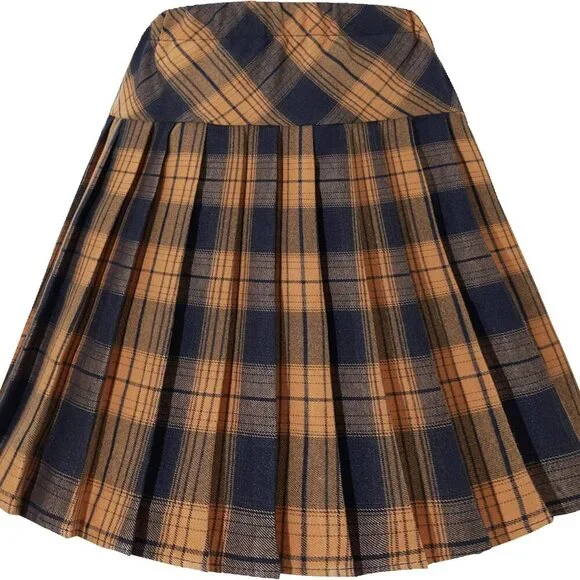 Women's Elastic Waist Tartan Pleated School Skirt - Picture 2 of 6
